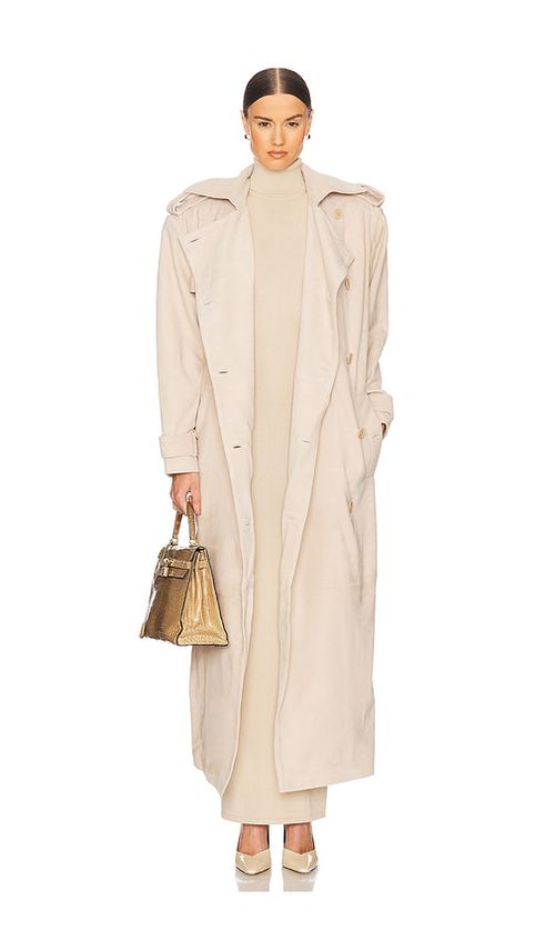 Helsa Suede Trench Coat in Clay - Neutral. S also in