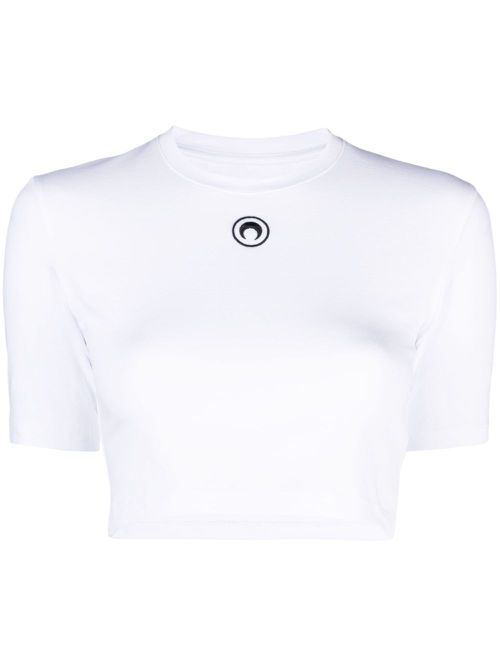 Crescent Moon-embroidered crop top - White