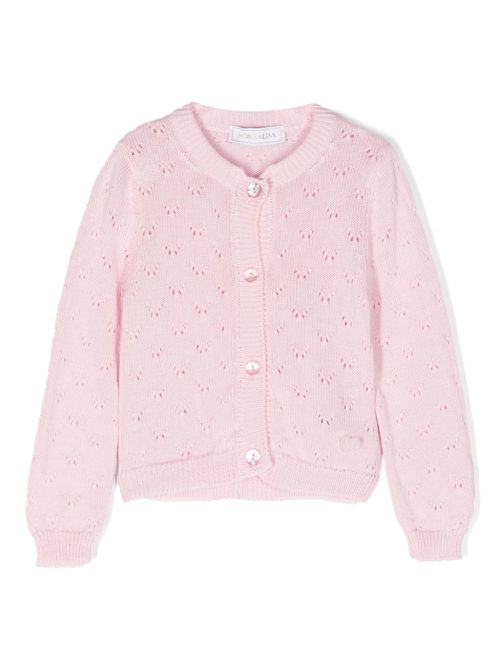 Ribbed-trim pointelle cardigan - Pink