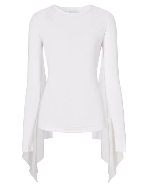 Optic White Long-Sleeve Exaggerated Panel Draped Top