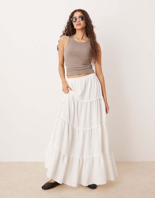ASOS DESIGN tiered ruched detail maxi skirt in white - part of a set