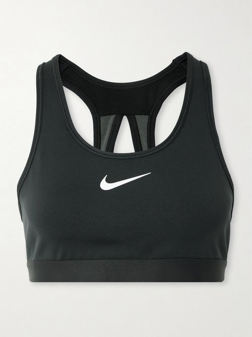 Swoosh Mesh-trimmed Stretch Sports Bra - Black