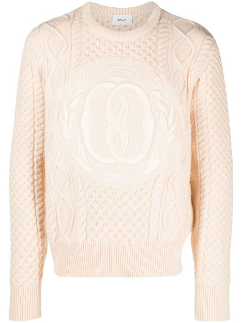 Intarsia-knit logo wool jumper - Neutrals