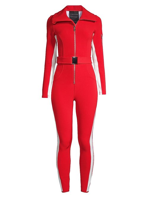 Women's Signature Belted Ski Jumpsuit - Fiery Red
