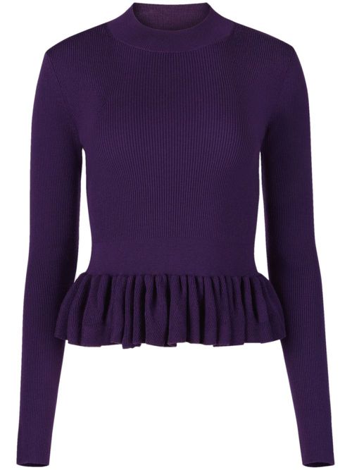 Ruffle-detailing wool-blend top - Purple