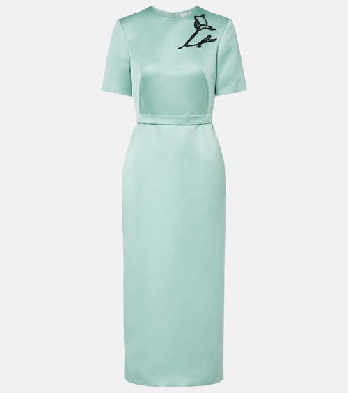 Floral belted duchesse satin midi dress