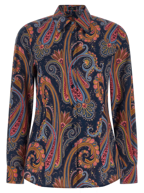 Paisley-Patterned Cotton Blouse — Navy