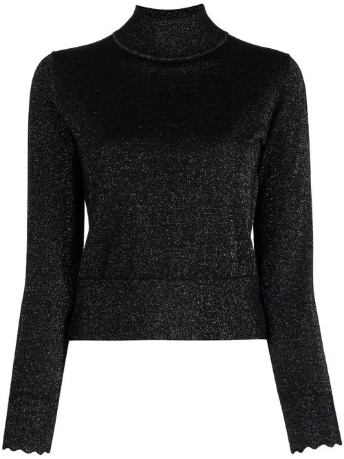 Sparkle-knit mock-neck jumper - Black