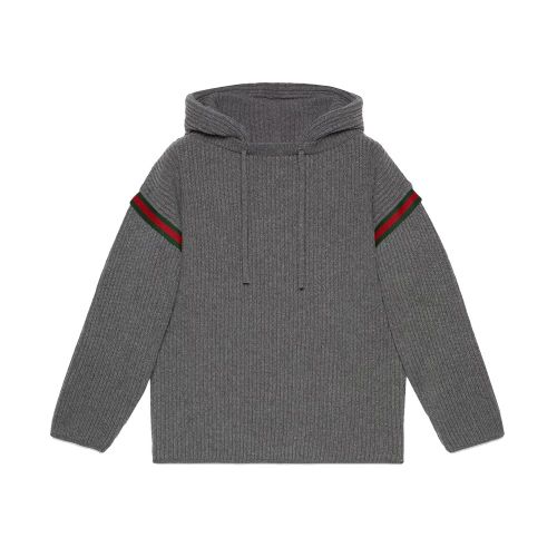 Ribbed Cashmere Wool Hoodie — Gray
