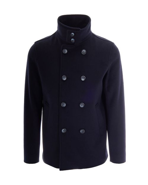 Double-Breasted High Collar Coat — Navy