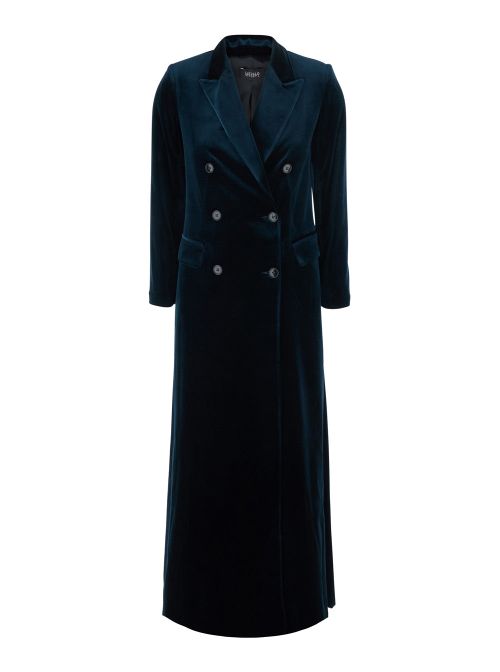 Double-Breasted Velvet Coat — Blue