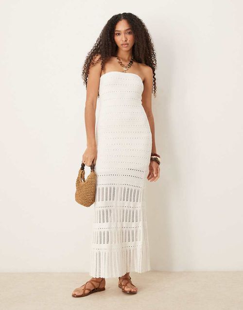 Abercrombie & Fitch | Abercrombie & Fitch crochet lace strapless midi dress  in cream-White | Realry
