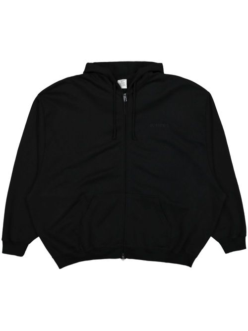 Logo-embroidered zip-up hoodie - Black