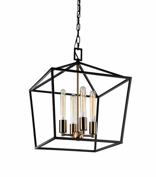 Rusty Black & Aged Gold Brass accents Four Light Chandelier from the Scatola Collection