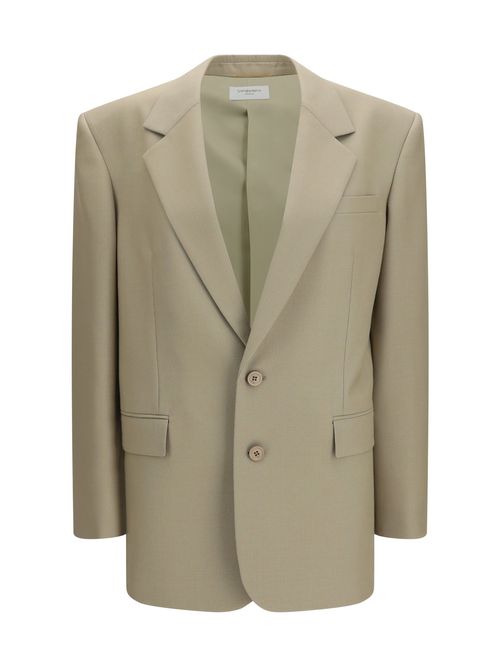 Wool and Silk Single-Breasted Blazer — Beige