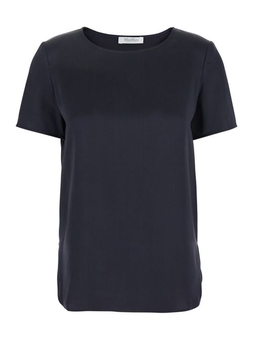 Blue Solid Crew Neck Top