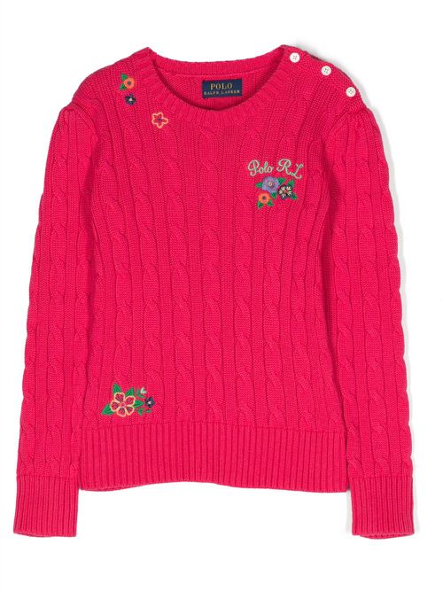 Embroidered cable-knit jumper - Pink