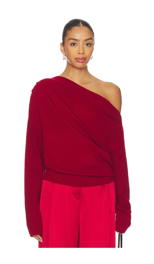 The Sei Long Sleeve Asymmetrical Drape Sweater in Red. - M also in