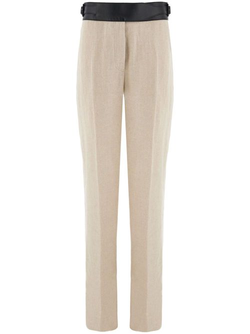 Contrast-belt tailored linen trousers - Neutrals