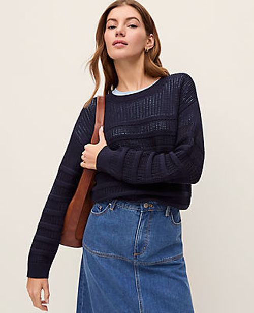 Ann Taylor Weekend Textured Pointelle Sweater