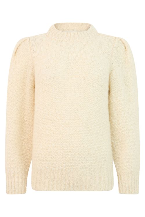 -Style Balloon Sleeve Wool Sweater with High Collar