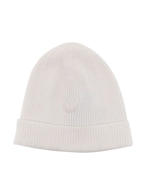 Logo-patch ribbed-knit beanie - White