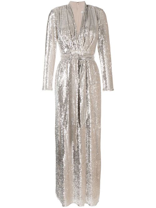 Plunge sequin-column gown - Silver