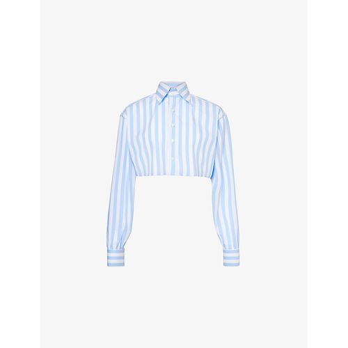 Womens Light Blue Stripe Stripe-print Cropped Cotton Shirt S