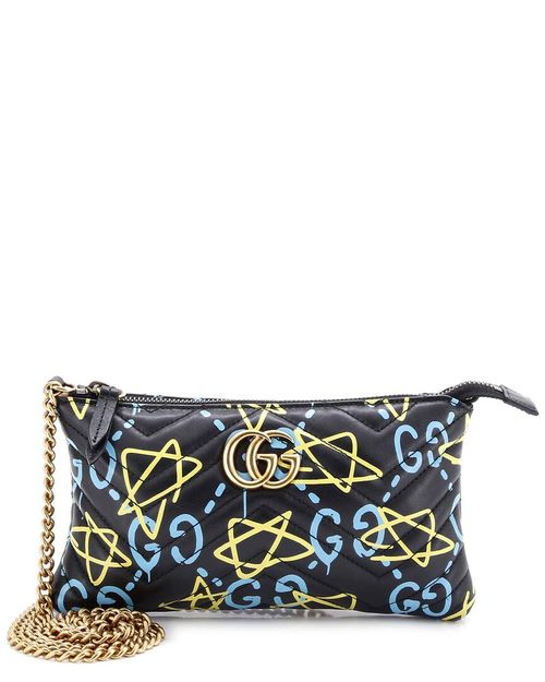 Black Matelasse Leather GG Marmont Chain Shoulder Bag Ghost Mini  (Authentic Pre-Loved)