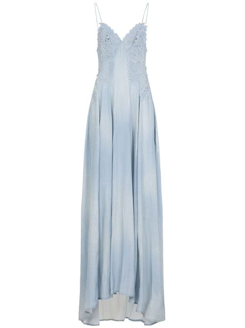Lace-appliqué maxi dress - Blue