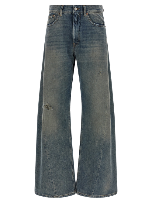 Wide-Leg Distressed Denim Jeans — Blue