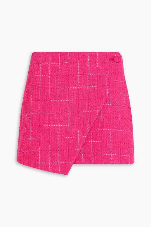Checked cotton-blend tweed mini wrap skirt - Pink - XS
