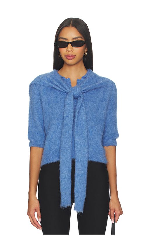 Monse Cropped Polo Knit Top With Scarf in Blue. L. Also in M