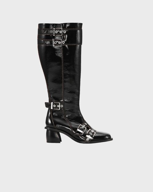 Ganni Boots Feminine Buckle High Naplack Black EUR