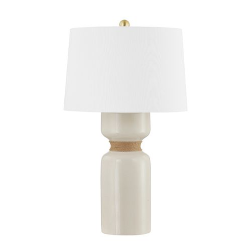 Aged Brass Ceramic Ivory Crackle One Light Table Lamp from the Mindy Collection