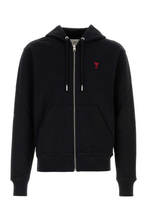 Cotton Logo-Embroidered Hoodie — Black