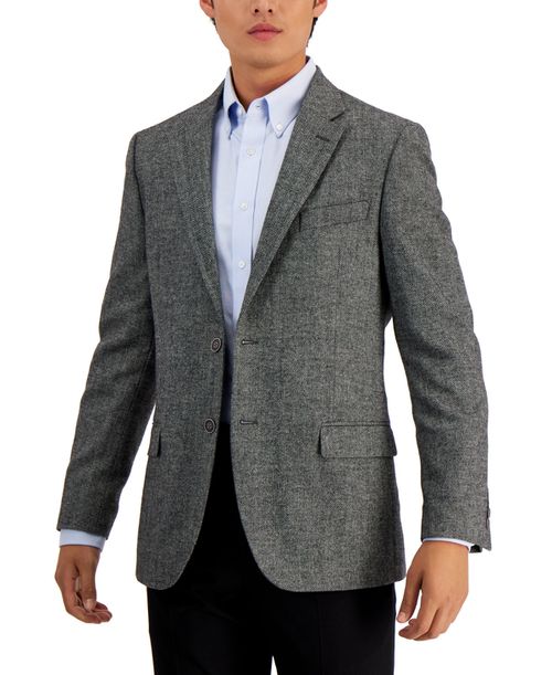 Men's Modern-Fit Solid Herringbone Tweed Sport Coat - Grey Herringbone