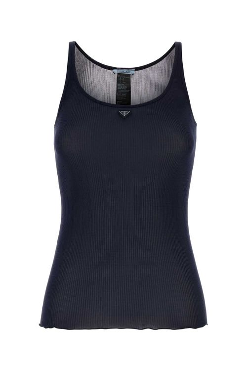 Silk Ribbed Tank Top — Navy