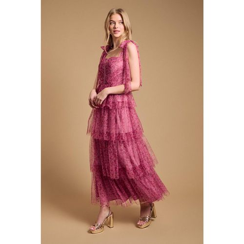 Oasis Women's Tiered Tie Strap Maxi Dress in Pink