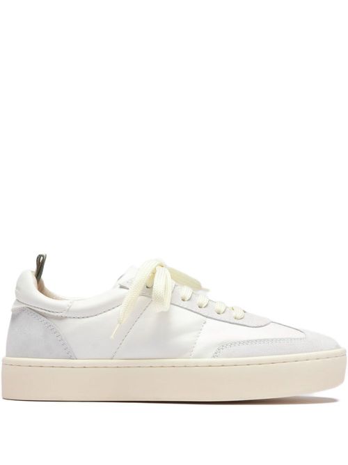 Kombined leather lace-up sneakers - Neutrals
