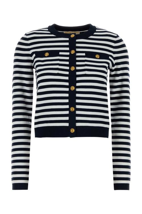 Striped Viscose Blend Cardigan — Navy