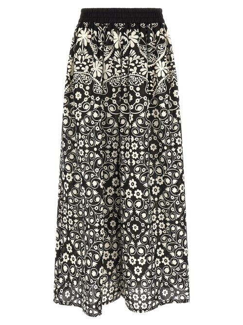 Floral-Print Cotton Voile Trousers — Black
