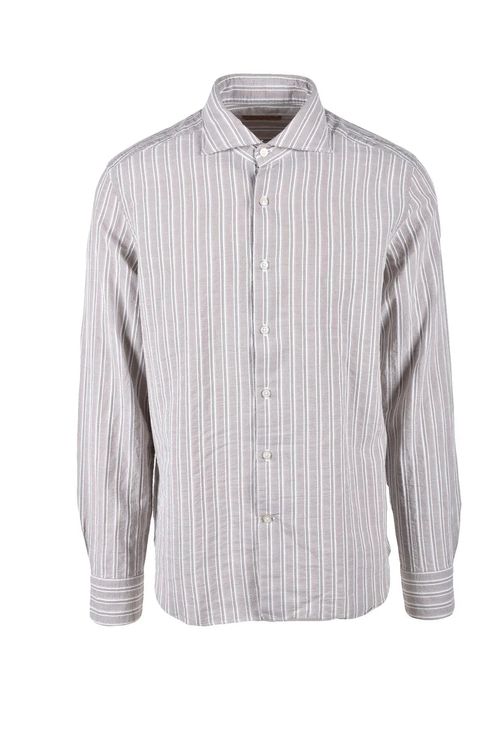 Beige Striped Cotton Shirt