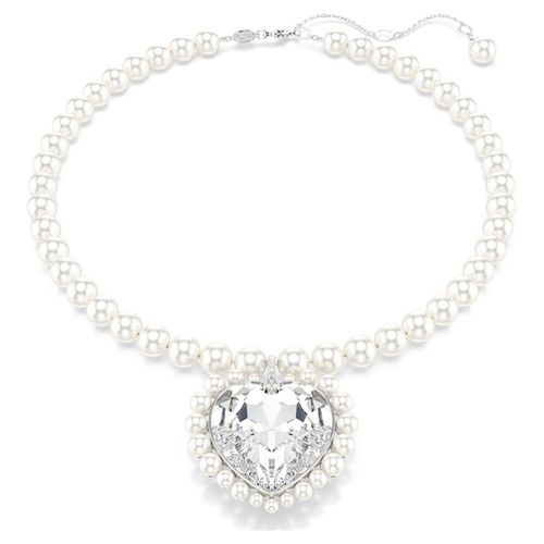 Ariana Grande x necklace, Crystal pearl, Heart cut, Heart, White, Rhodium plated