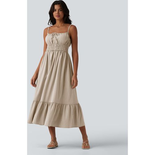 Halara Tie Front Flowy Midi Casual Linen-Feel Slip Milkmaid Dress - Dune Mirage