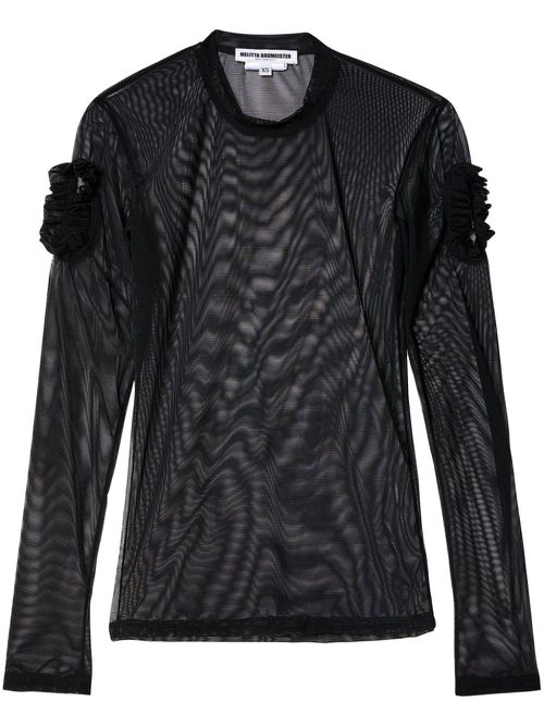 Ruffled semi-sheer top - Black