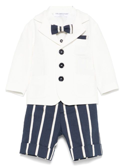 Striped shorts, shirt and blazer set - White