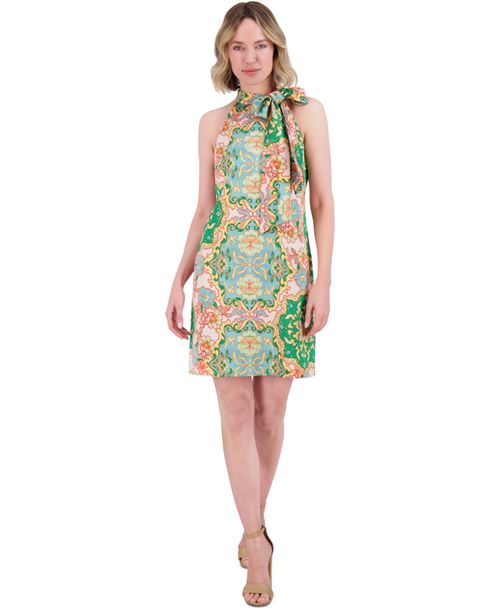 Women's Floral-Print Tie-Neck Dress - Green