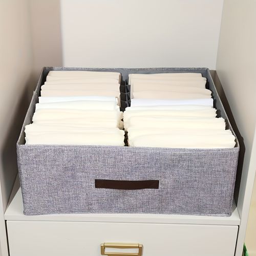 TEMU 24-compartment Large Storage Box - High-quality Foldable Fabric Organizer With Brown Handles, Easy To Assemble, Ideal For Clothes, Jeans, Sock