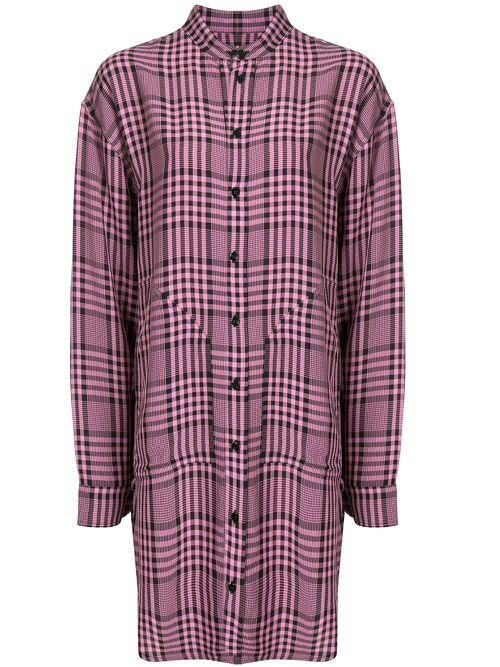 Asymmetric hem checked shirt - Pink